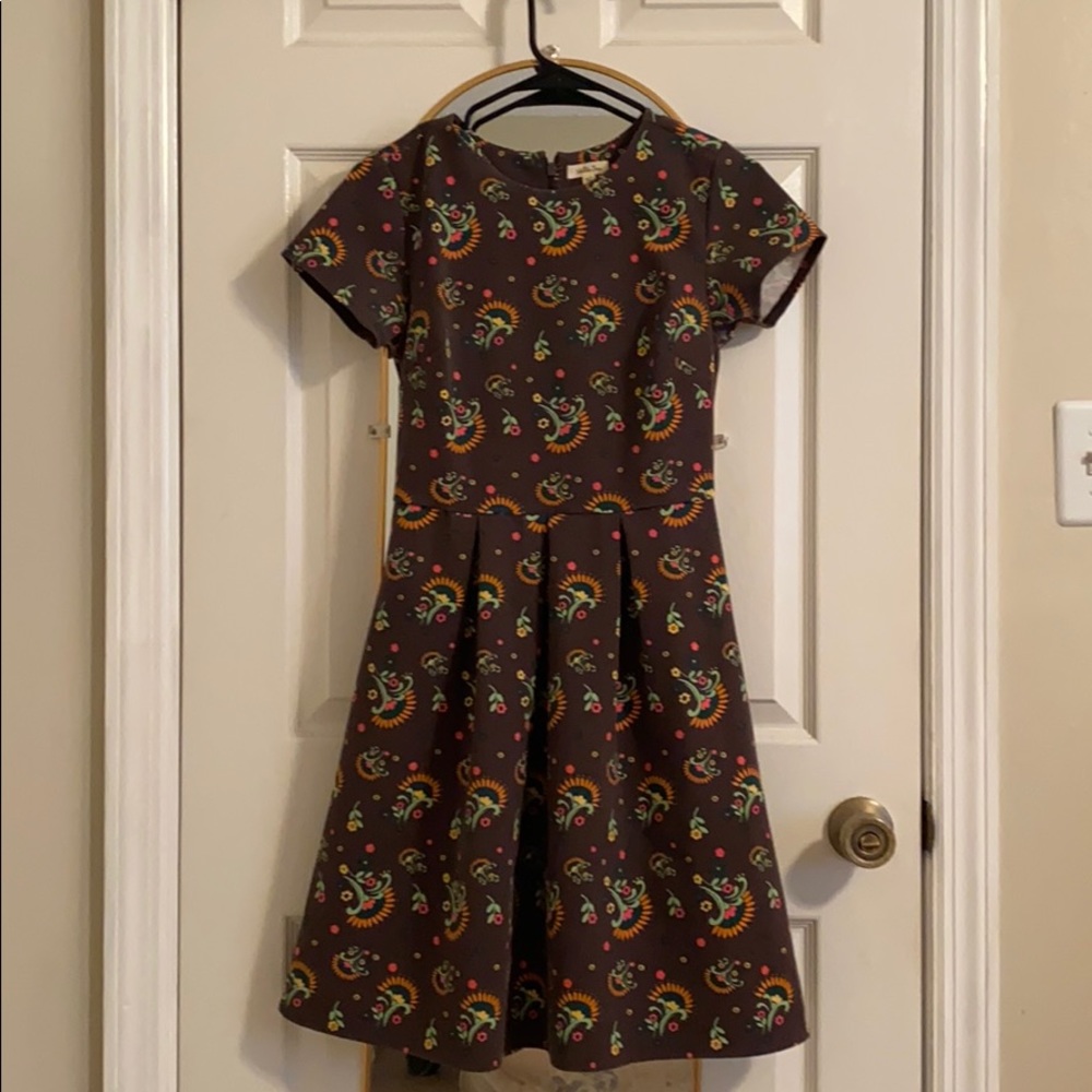 Brown Structured Dress with Floral Print